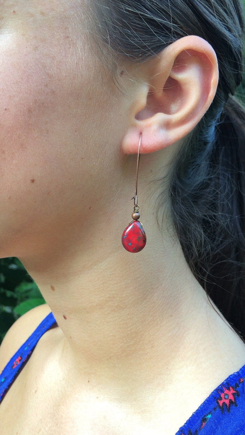 Long Drop Earrings Copper Long Earrings Colorful Drop Etsy