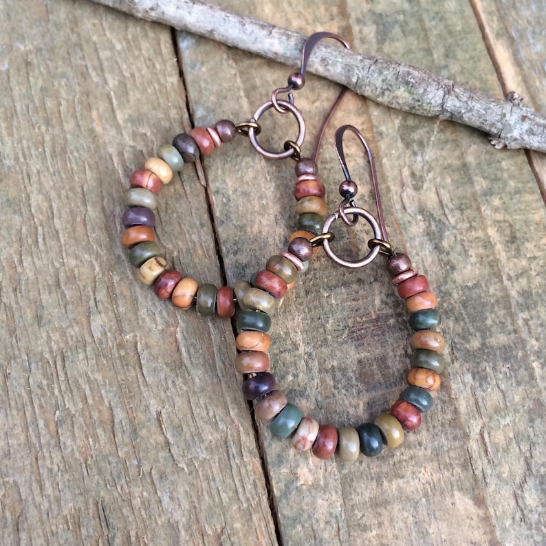 Bohemian Earrings, Jasper Boho Jewelry, Small Hoop Earrings, Copper Jewelry, Copper Earrings, Earthy Jewelry image 3