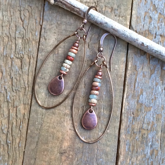 Copper Red Stone Hoops Copper Red Stone Hoops