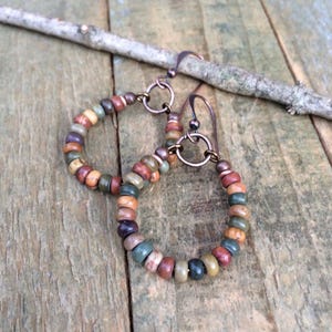 colorful jasper hoop earrings with copper