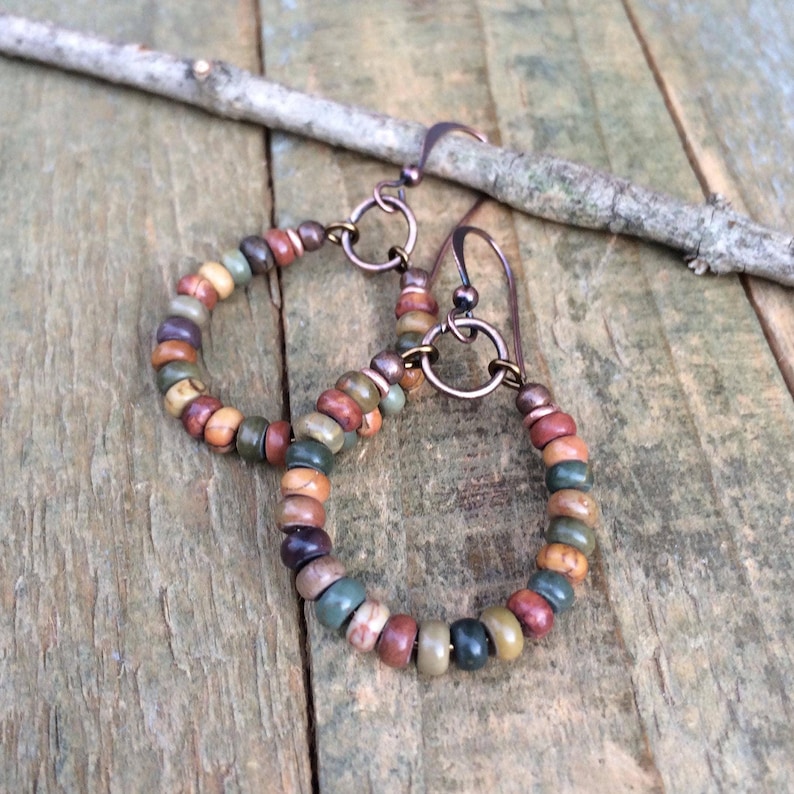 colorful jasper hoop earrings with copper