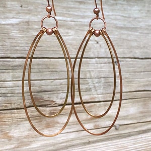 Copper Hoop Earrings, Hammered Copper Jewelry, Copper Earrings, Boho Earrings, Bohemian Earrings, Rustic Copper Hoop Earrings