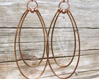 Copper Hoop Earrings, Hammered Copper Jewelry, Copper Earrings, Boho Earrings, Bohemian Earrings, Rustic Copper Hoop Earrings