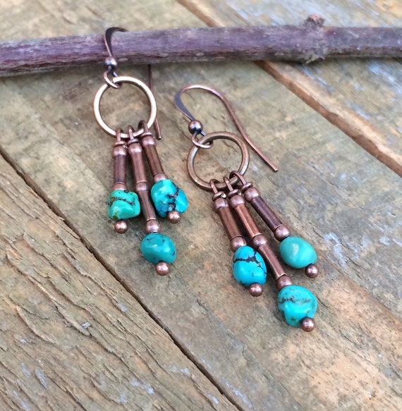 Boho Chandelier Earrings Turquoise Dangle Earrings Copper | Etsy