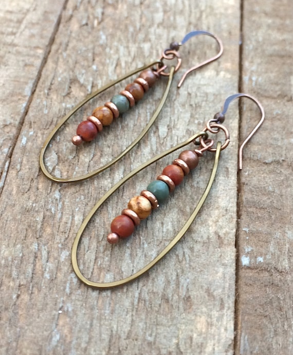 Copper Red Stone Hoops Copper Red Stone Hoops