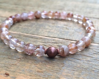 Rutilated Quartz Beaded Stretch Bracelet, Stacking Stretch Bracelet, Quartz Jewelry, Earthy Stone Bracelet