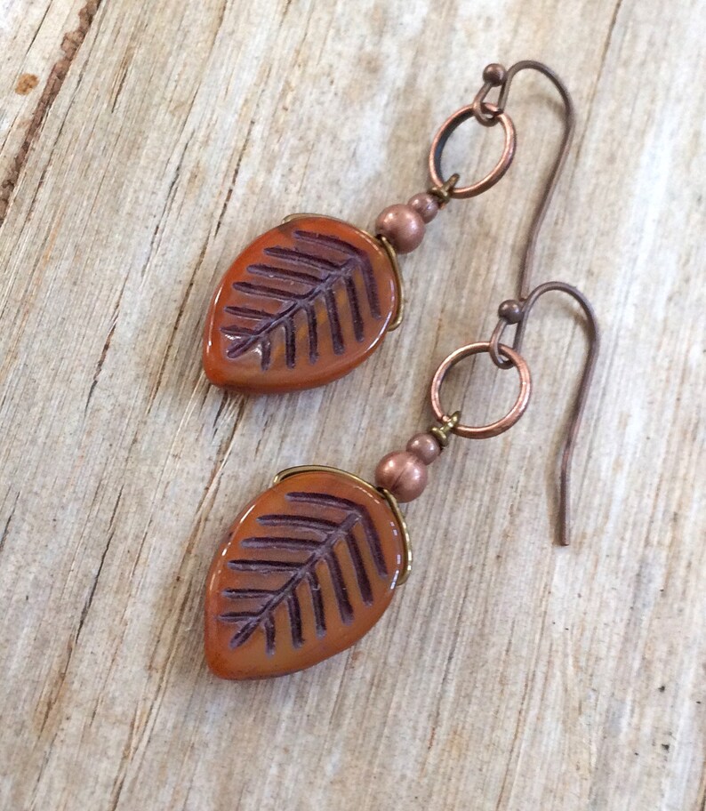 Orange Boho Earrings Leaf Earrings Orange Jewelry Boho Etsy