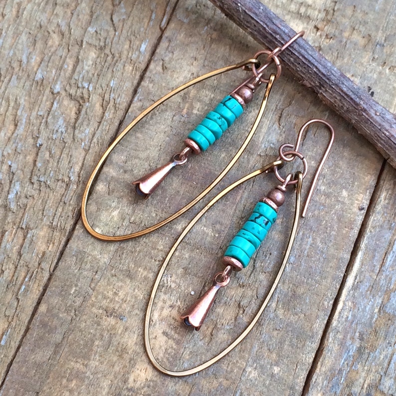 Copper Squash Blossom Earrings Genuine Turquoise Earrings | Etsy