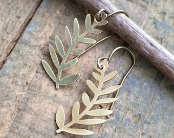 Brass Leaf Dangle Earrings, Dainty Leaf Jewelry, Nature Inspired Gift
