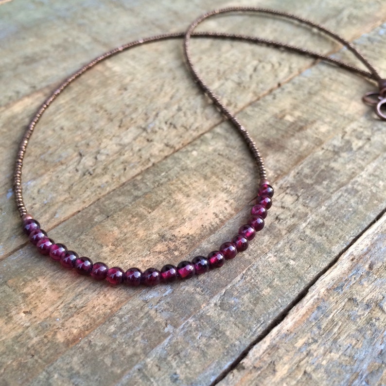 Minimalist Garnet Necklace, Layering Necklace, Holiday Gift for Her, Garnet Choker Necklace, January Birthstone Jewelry, Beaded Necklace image 5