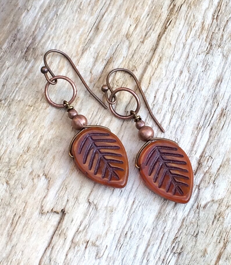 Orange Boho Earrings Leaf Earrings Orange Jewelry Boho Etsy