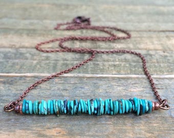 Turquoise Bar Pendant Necklace, Layering Necklace, Stone Boho Jewelry, Copper Bar Necklace, Minimalist Jewelry, Simple Necklace