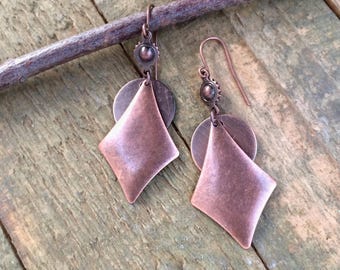 Kupfer Boho baumeln Ohrringe, Kupfer geometrische Schmuck, Antiqued Kupfer Schmuck, südwestlichen inspiriert Schmuck, Boho Kupfer Ohrringe