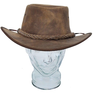 Vintage Brown Cowboy Hat – Handmade Leather Western Hat with Braided Band – Outdoor & Ranch Style Hat