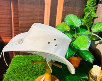 Luxury White Leather Cowboy Hat | Handmade Western Hat for Men & Women | Premium Outdoor Ranch Style with Chin Strap