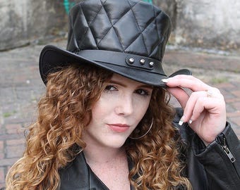 Leather Cowboy Hat for Men and Women – Vintage Western Hat with Studs and Visible Stitching – Rustic Outback Style Rodeo Hat