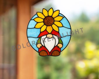 Sonnenblumenzwerg Buntglasmuster, Garten-Sonnenfänger-Vorlage, niedliches Blumen-Fensterbild, Frühlings-Sommer-Dekor (No.04-115GO)
