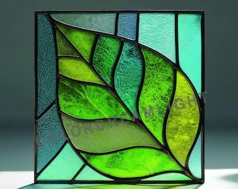 Leaf Stained Glass Pattern, Nature Botanical Glass Art, Modern Suncatcher design  (PDF SVG PNG, No.04-89PL)