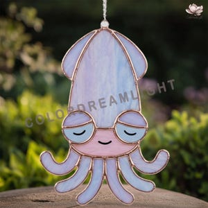 Octopus Stained Glass Patterns, Ocean Suncatcher Template, Sea Life Glass Art (No.04-152OC)