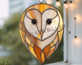 Owl Stained Glass Pattern, Barn Owl Suncatcher Template, Diy Window Hanging Glass Design, Instant Download PDF SVG PNG (No.04-91BI)