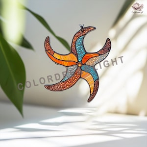 Motif de vitrail étoile de mer PDF - Décoration attrape-soleil océan, modèle DIY animal marin, téléchargement numérique adapté aux débutants, art du verre à fenêtre