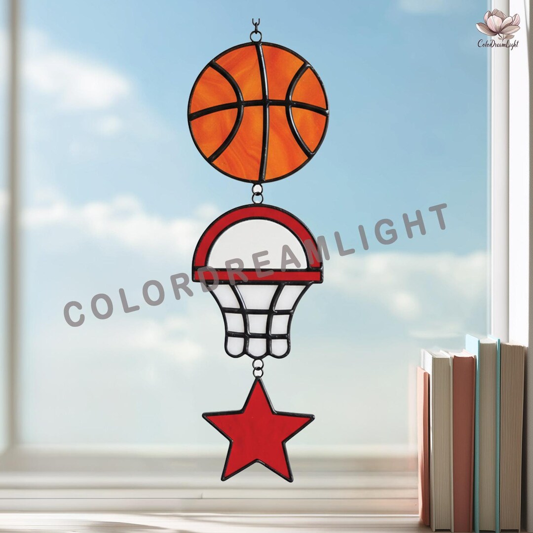 Basketball Stained Glass Pattern PDF PNG, Sports Suncatcher Template ...