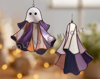 Ghost Stained Glass Pattern | Halloween Suncatcher Template | Diy Ghost Window Hanging | Spooky Glass Art Design (PDF, PNG, SVG, No.04-33HA)