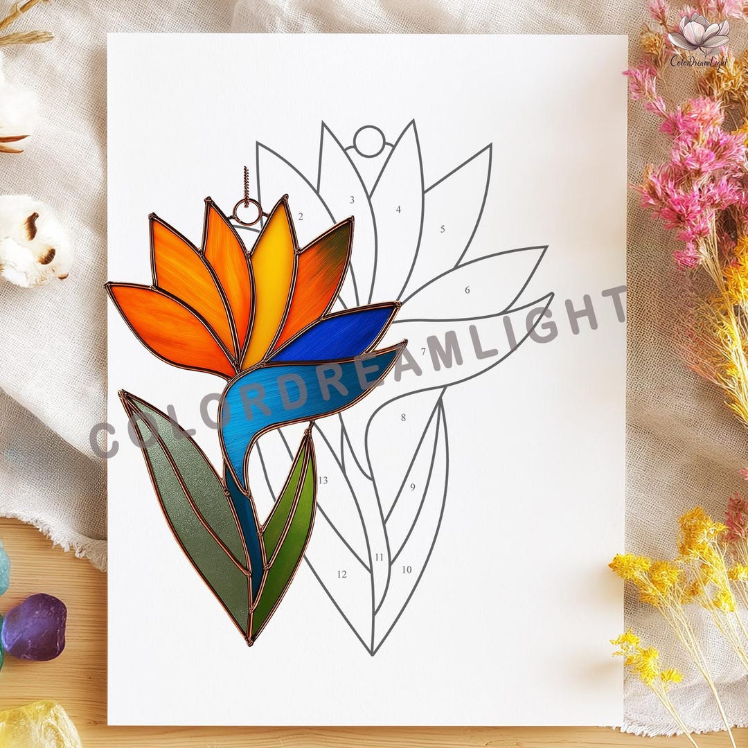 Bird of Paradise Stained Glass Pattern PDF | DIY Flower Suncatcher ...