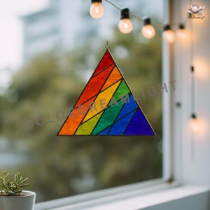 Rainbow Triangle Stained Glass Pattern: Geometric Suncatcher Template  (PDF SVG PNG, No.04-40GE)