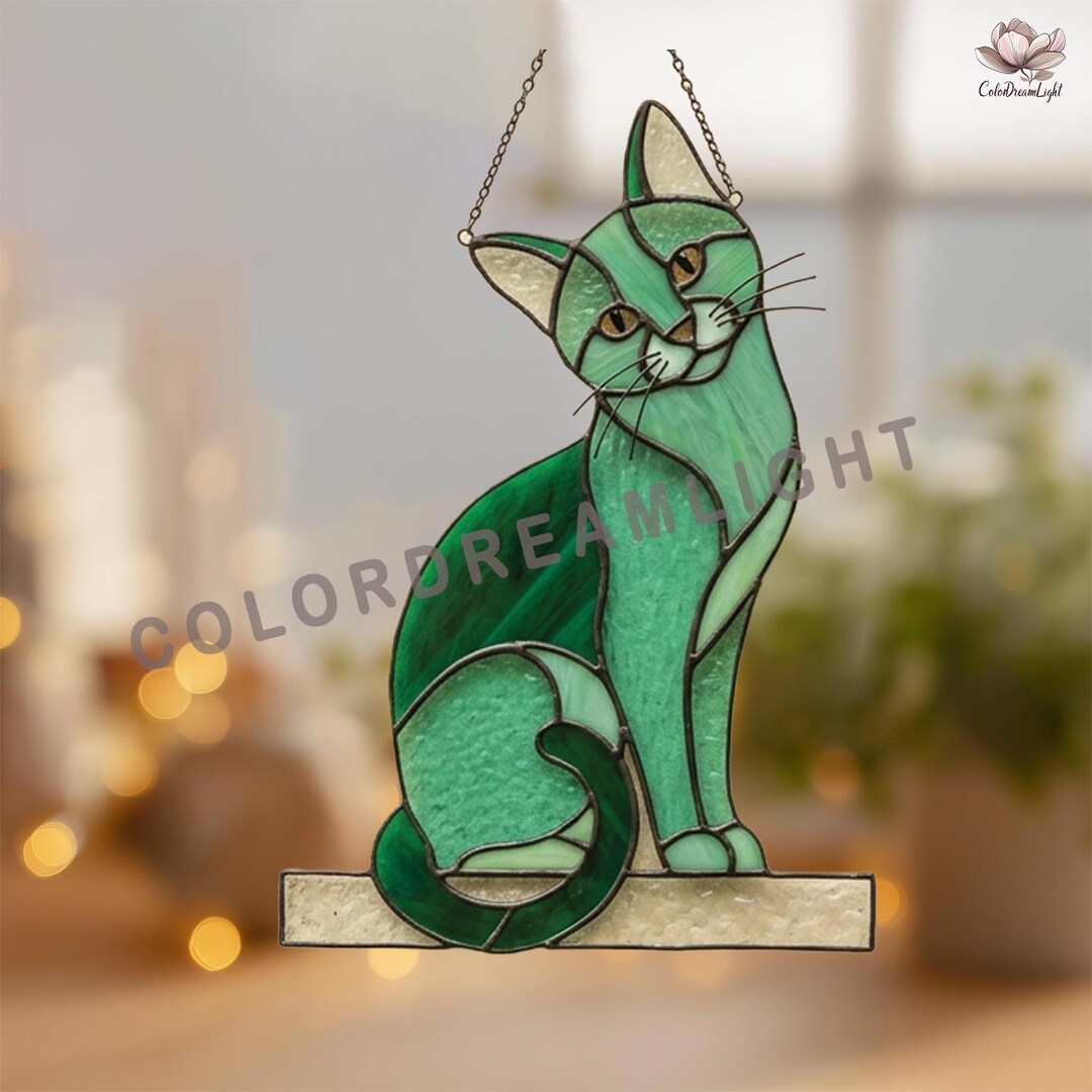 Sitting Cat Stained Glass Pattern, Kitty Suncatcher Design, Pet Glass ...