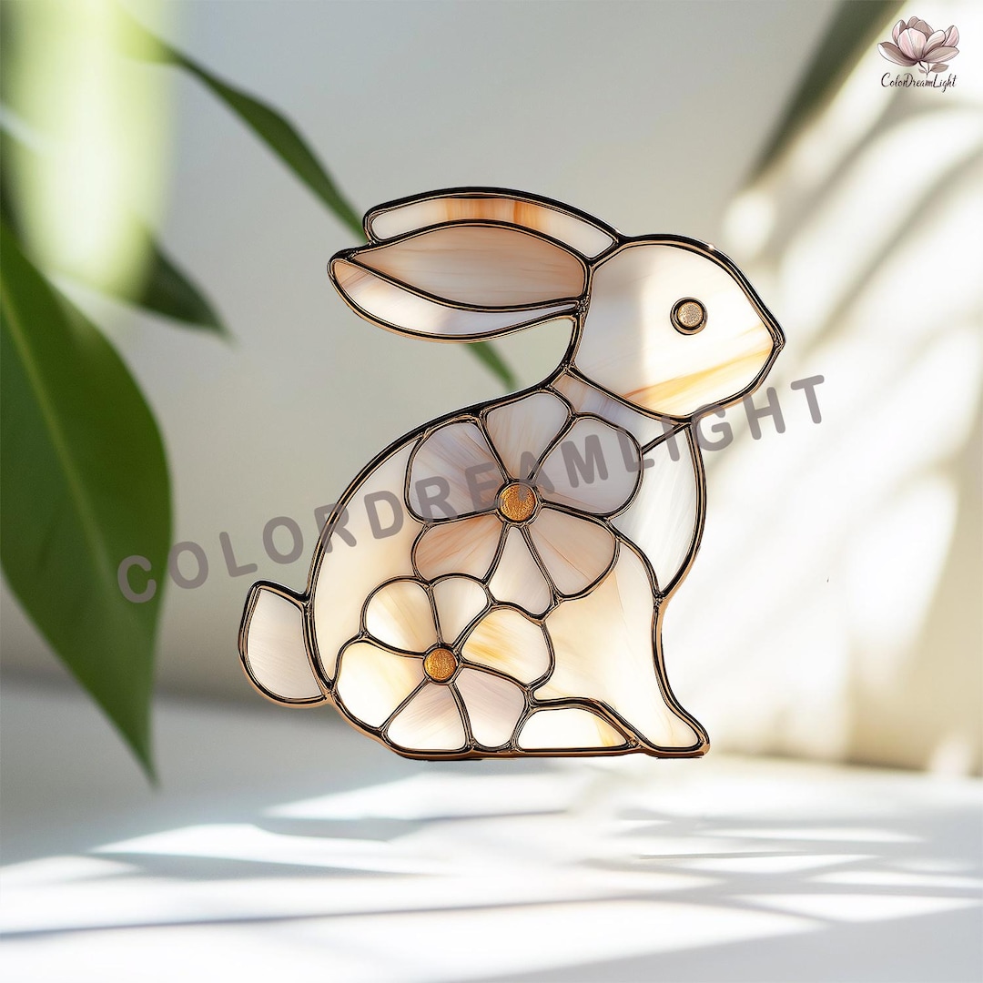 Simple Stained Glass Rabbit Rabbit Stained Glass Pattern, Bunny Suncatcher Template, Floral Bunny ...