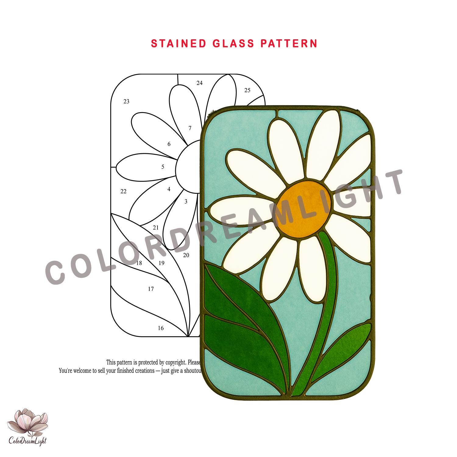 04-45PA - デイジーステンドグラスパターン、フラワーサンキャッチャー