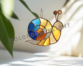 Patrón de vitral de caracol, plantilla de atrapasol de caracol de jardín, diseño de arte en vidrio fácil para principiantes, descarga instantánea en PDF y PNG (n.° 04-147AN)
