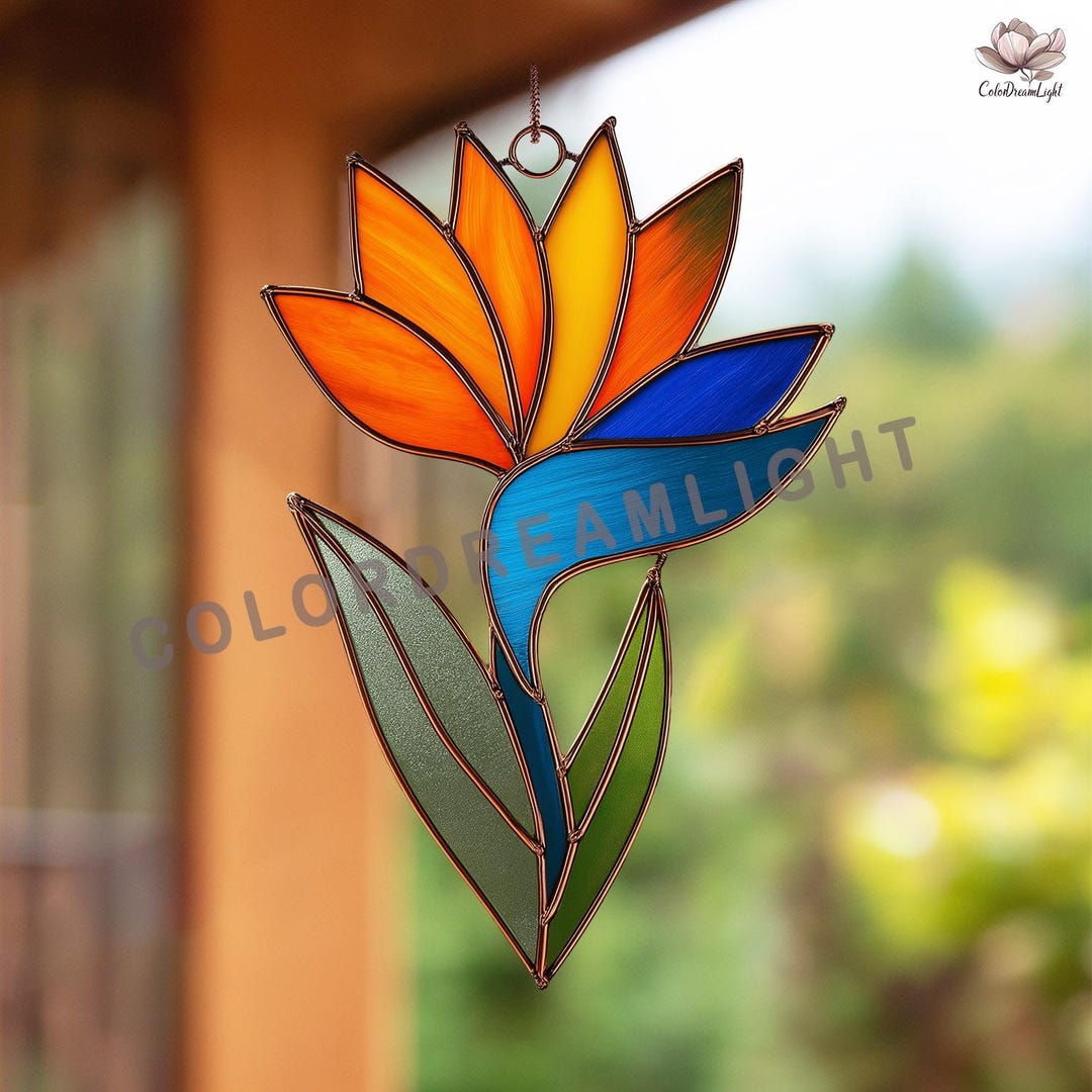 Bird of Paradise Stained Glass Pattern PDF | DIY Flower Suncatcher ...