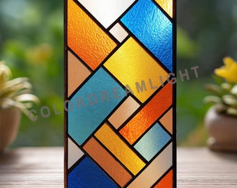 Geometric Stained Glass Panel Pattern: Modern Abstract DIY Suncatcher Template, Printable Glass Art PDF SVG (No.04-69GE)