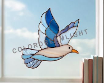 Modello per vetrate con gabbiani, modello per acchiappasole con uccelli in volo, decorazione per finestre con motivo oceano, download immediato PDF SVG PNG (n. 04-117BI)