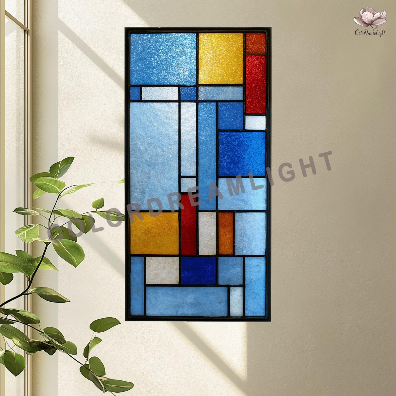 Geometric Stained Glass Pattern: Modern Abstract Window Panel Template ...