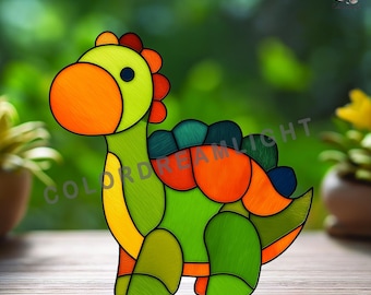 Patrón de vidriera de dinosaurio, plantilla de atrapasueños de estegosaurio bebé (PDF SVG, n.° 04-148SI)