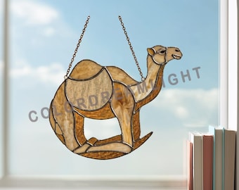 Patrón de vidriera de camello, plantilla de atrapasoles de animales del desierto, arte en vidrio safari PDF SVG PNG (N.º 04-137SI)