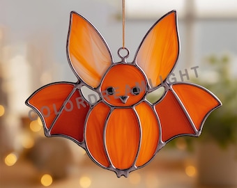 Pumpkin Bat Stained Glass Pattern, Halloween Suncatcher Template, DIY Glass Art for Beginners, Instant Download PNG PDF  (No.04-218HA)