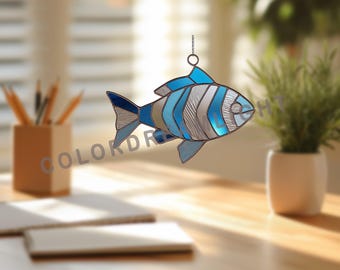 Striped Fish Stained Glass Pattern, Ocean Suncatcher Template, Tropical Sea Animal, (PDF SVG PNG Digital Download  No.04-272HA)
