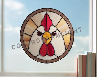 Rooster Stained Glass Suncatcher Pattern, Farmhouse Window Decor, DIY Chicken Glass Art Template, Rustic Animal Design (No.04-168AN)