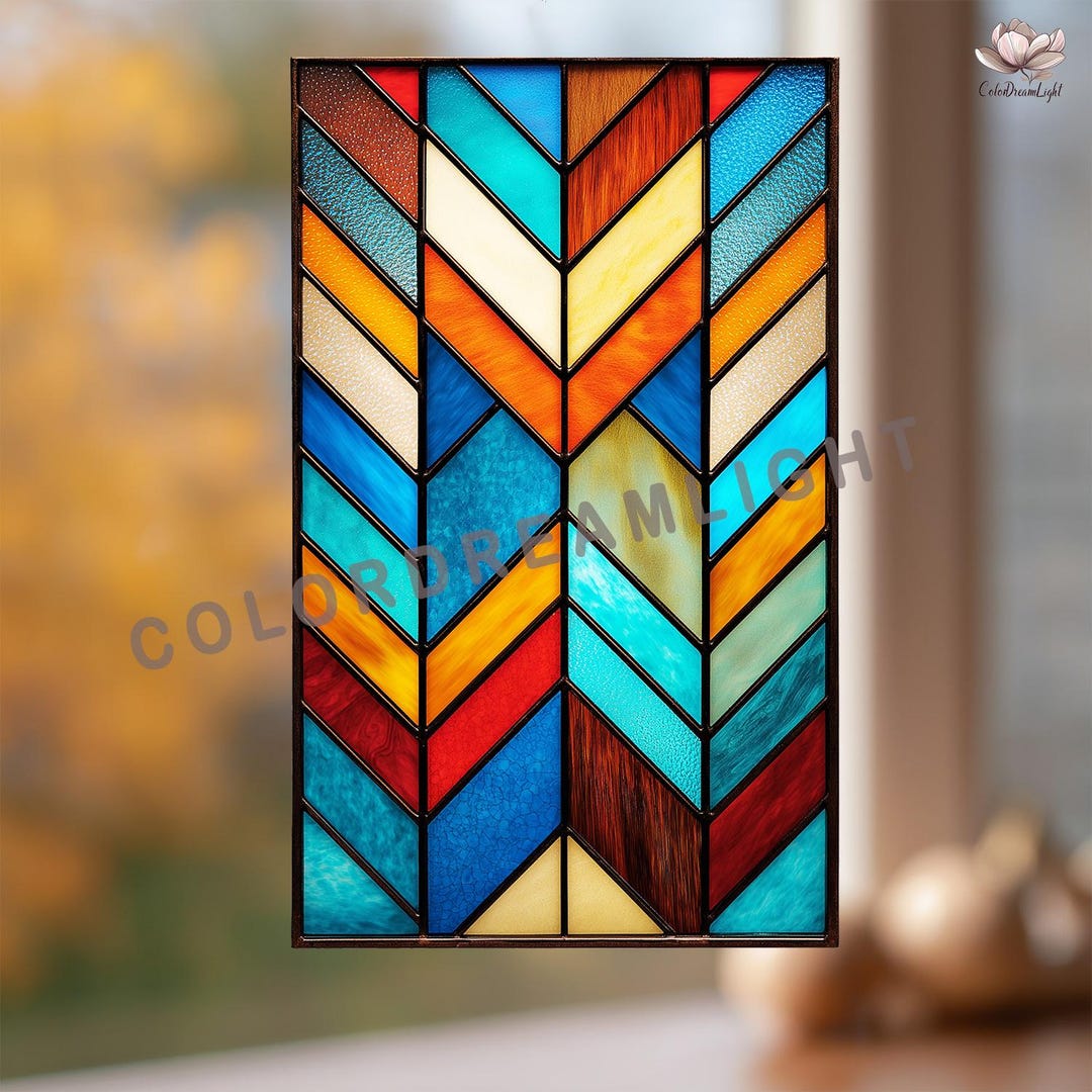 Geometric Chevron Stained Glass Pattern: Modern Abstract Window Panel ...