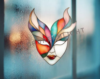 Patrón de máscara de vitral: Plantilla de atrapasol para mascarada de carnaval, descarga en PDF, SVG y PNG. (N.° 04-179CH)