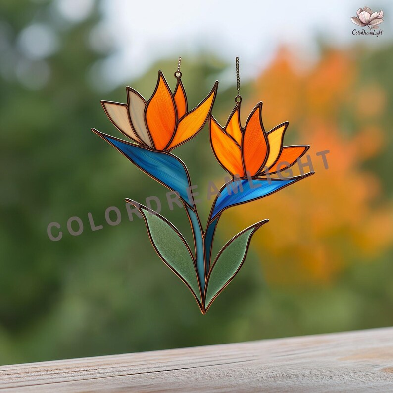 Bird of Paradise Stained Glass Pattern PDF | DIY Flower Suncatcher ...