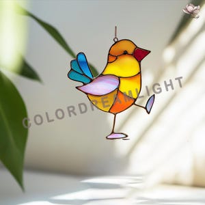 Grappige vogel gebrandschilderd glaspatroon, DIY kleurrijke vogel Suncatcher-sjabloon, beginnersvriendelijke pdf, eenvoudig gebrandschilderd glasproject, Instant Download