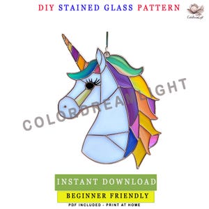 Unicorn Stained Glass Pattern PDF – DIY Rainbow Suncatcher Template – Beginner Friendly Instant Download, Pride Month and Fantasy Decor