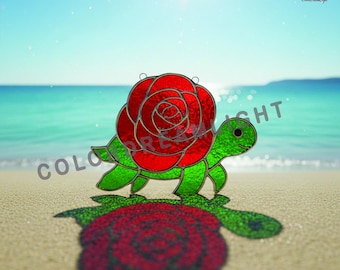 Rose Turtle Stained Glass Pattern: Floral & Ocean Suncatcher Template (PDF, SVG, PNG Download, 04-32OC)