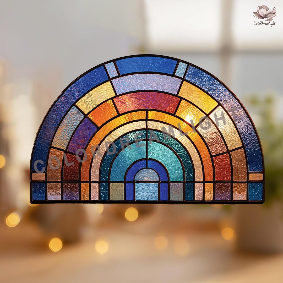 Rainbow Arch Stained Glass Pattern: Half Round Suncatcher Template (PDF ...