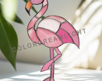 Pink Flamingo Stained Glass Pattern, Tropical Bird Suncatcher Template,  PDF PNG SVG Download (No.04-191BI)